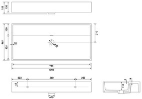 Brauer Lunar wastafel keramiek 100cm zonder kraangat zwart mat