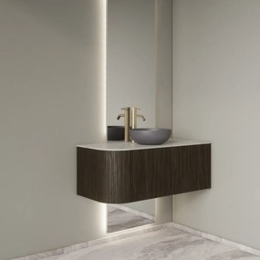 Gliss Design Alluro badmeubel ribbelfront met ronding links 100cm charcoal en wit marmer toppaneel