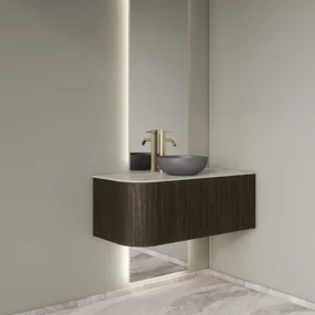 Gliss Design Alluro badmeubel ribbelfront met ronding links 100cm charcoal en wit marmer toppaneel