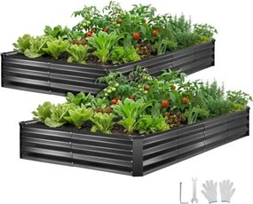 VEVOR Verhoogd tuinbed, Metaal, Set van 2, 244x122x30 cm, Rechthoekig tuinbed, Plantenbakset voor buiten, Groentebed met handschoenen, Bloembed, Plantbed voor bloemen en groenten