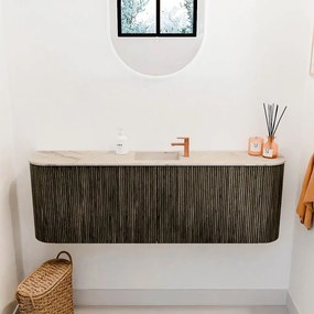 Mondiaz Joya DLux 125cm toiletmeubel ronding links/rechts shadow met wastafel faye midden 1 kraangat frappe
