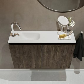 Mondiaz Ture 80cm toiletmeubel dark brown met wastafel talc links 1 kraangat