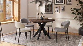 RENZO Bruin Eiken/zwarte poot - RONDE TAFEL Ø110 UITKLAPBAAR TOT 180 cm | VOOR DE KEUKEN EETKAMER WOONKAMER RETRO