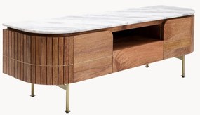 Handgemaakte mangohouten tv-dressoir Grace met marmeren blad