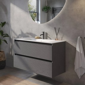 Saqu Gaia badmeubel incl. keramische wastafel 100x46x61cm gebrand zwart – zwarte greeplijst