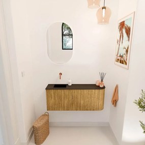 Mondiaz Joya 100cm toiletmeubel ronding rechts oak met wastafel faye links zonder kraangat urban