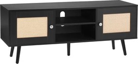 VEVOR Rotan TV-meubel, TV-kast Boho TV-meubel voor 140 cm TV, Retro TV-meubel, Rotan TV-console met verstelbare planken en 2 deuren, voor Woonkamer, Mediaruimte, Zwart