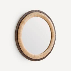 Ronde spiegel in tweekleurig rotan, diameter 91 cm, MAE