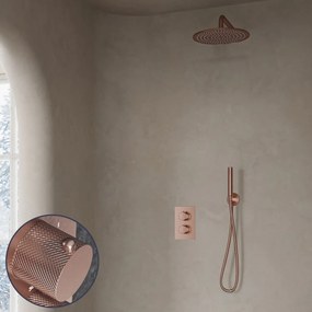 Saniclear Copper Curved inbouw regendouche met 30cm hoofddouche en muurarm geborsteld koper
