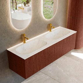 Mondiaz Kurve-dlux 150cm badmeubel ruby met 2 lades en wastafel stor small dubbel 2 kraangaten opalo