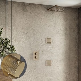 Saniclear Brass Curved inbouw regendouche 20cm met vierkante massagejets en muurarm geborsteld messing - mat goud