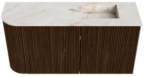 Mondiaz Joya DLux 80cm toiletmeubel ronding links walnut met wastafel faye rechts zonder kraangat frappe