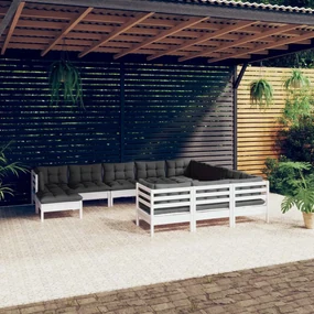 vidaXL 11-delige Loungeset met kussens grenenhout wit