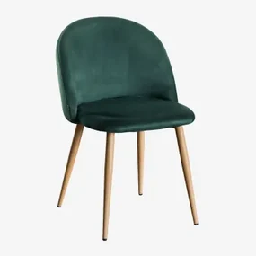 Kana Eetkamerstoel In Fluweel Jungle Groen & Natuurlijk Hout - Sklum