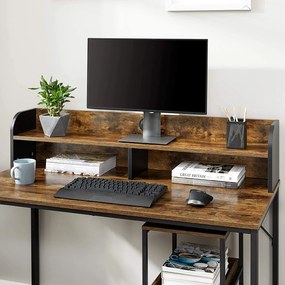 Nancy's Hibbing Kantoorset - Bureau - Rolwagen Met 3 Lagen - Monitorstandaard - Kabelmanagement - Staal - Bruin - Zwart - Industrieel