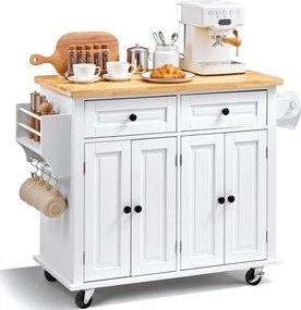 VEVOR Serveerwagen Keukenwagen 1100 x 450 x 825 mm, Draagvermogen 136 kg Keukeneiland Keukenkast, Rolwagen Keukenwagen met handdoekhouder en 2 lades, Magnetronkast Keukenwagen Massief hout