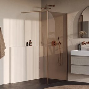 BRAUER Oblivion Inloopdouche - 100x200cm - 30 cm zijwand - glascoating - brons glas - geborsteld koper PVD GS-OBI2B10030200GK