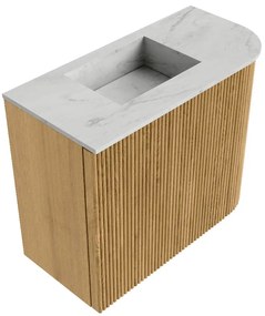 Mondiaz Joya DLux 50cm toiletmeubel ronding rechts oak met wastafel faye links zonder kraangat opalo