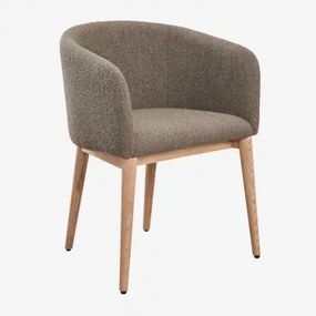 Set Van 2 Bunia Gestoffeerde Eetkamerstoelen Met Armleuningen Natuurlijk Hout & Bouclé Bruin - Tarwe - Sklum