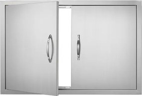 VEVOR Grilltoegangsdeur, 838 x 558 x 46 mm, dubbele buitenkeukendeur, vlak gemonteerde roestvrijstalen deur, verticale wanddeur met handgrepen, voor grill-eiland, grillstation, buitenkast, enz.