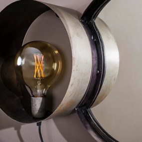 Wandlamp Met Ronde Spiegel Industrieel - 33x41cm