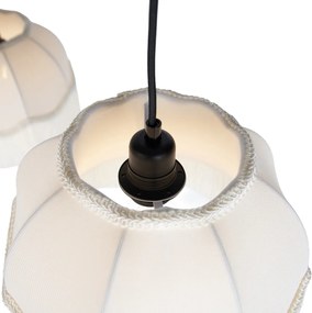 Hanglamp zwart met beige kap en witte binnenkant 31,5cm 3-lichts - Cava