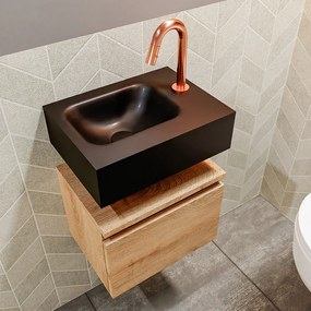 Mondiaz Andor toiletmeubel 40cm eiken met zwarte wastafel links met kraangat