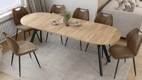 Mazzoni ALMO Craft Eiken Goud / zwarte poten - OVALE UITSCHUIFTAFEL 120-220 cm VOOR 10-12 PERSONEN
