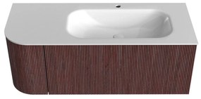 Mondiaz Kurve 115cm badmeubel ronding links ruby met 1 lade en deur en wastafel big small kraangat rechts