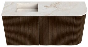 Mondiaz Joya DLux 80cm toiletmeubel ronding rechts walnut met wastafel faye links zonder kraangat frappe