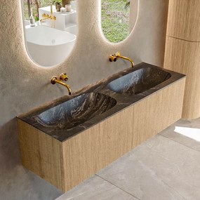 Mondiaz Kurve-dlux 140cm badmeubel oak met 2 lades en wastafel stor small dubbel zonder kraangat lava