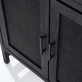 Eleonora Vic Zwart Dressoir Met Rotan Webbing - 125x35x80cm.