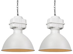 Set van 2 industriële hanglampen klein mat wit - Sicko Industriele / Industrie / Industrial E27 rond Binnenverlichting Lamp