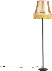 Retro vloerlamp zwart met Granny kap goud 45 cm - Simplo
