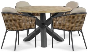 Tuinset Ronde Tuintafel 120 cm Aluminium/wicker Grijs 4 personen Lifestyle Garden Furniture Nice/Rockville