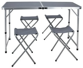 Redcliffs Campingtafel inklapbaar met 4 stoelen 120x60x70 cm grijs
