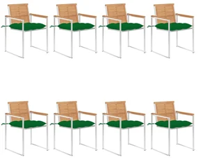 vidaXL Tuinstoelen 8 st met kussens massief teakhout