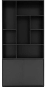 Goossens Basic Buffetkast Madrid, 2 dichte deuren 8 open vakken, zwart melamine, 94 x 191 x 45 cm, elegant chic