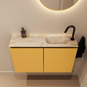 Mondiaz Ture DLux toiletmeubel 80cm ocher met wastafel frappe rechts met kraangat