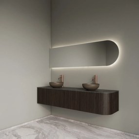 Gliss Design Alluro badmeubel ribbelfront met ronding rechts 180cm ebony en zwart leisteen toppaneel