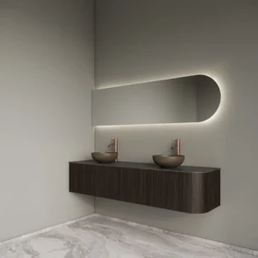 Gliss Design Alluro badmeubel ribbelfront met ronding rechts 180cm ebony en zwart leisteen toppaneel