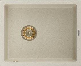 Mexen Pedro granieten gootsteen 1-komors 560 x 460 mm, beige, gouden sifon - 6508561000-69-G