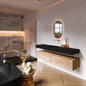 Zaro Alan badmeubel 180cm washed oak 2 lades met vrijhangende wastafel cloud midden zonder kraangat urban