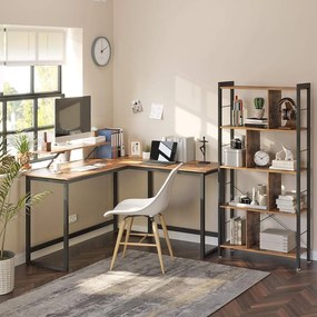 Nancy's Bureau - Bureaus - Hoekbureau - L-Vormig - Industrieel - Zwart/Bruin -  140 x 130 x 76cm