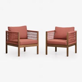 Set Van 2 Fauteuils Met Armleuningen Van Acaciahout Branson Terracotta - Acaciabruin - Sklum