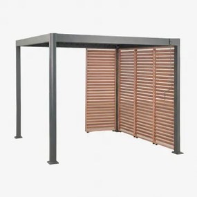 Bioclimatische Pergola Met Lamellen En Aluminium Panelen Druvia Grafietgrijs - Kastanjehoutbruin & 3 X 3 M & 4 Panelen Van 90,5 Cm - Sklum