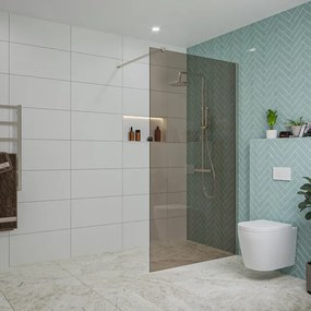 Fortifura Galeria inloopdouche - 110x200cm - rookglas - wandarm - Geborsteld RVS PVD (RVS) SW915252/SW797908