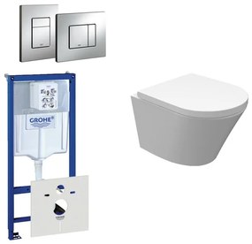 Wiesbaden Vesta Spoelrandloos toiletset bestaande uit inbouwreservoir, compact wandcloset met toiletzitting en bedieningsplaat chroom 0720001/0729205/sw98662/