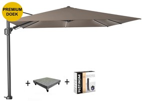 Challenger T2 glow premium parasol 300x300 cm antraciet havanna met 90KG voet en hoes