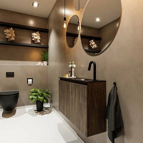 Mondiaz Ture 80cm toiletmeubel dark brown met wastafel urban rechts 1 kraangat